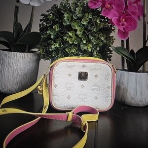 **EUC** MCM White/Pink/Yellow Leather Crossbody Bag